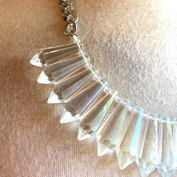 Sweet Olive Faceted Rock Crystal Bib Necklace on Silver Chain - Picture 5 of 6